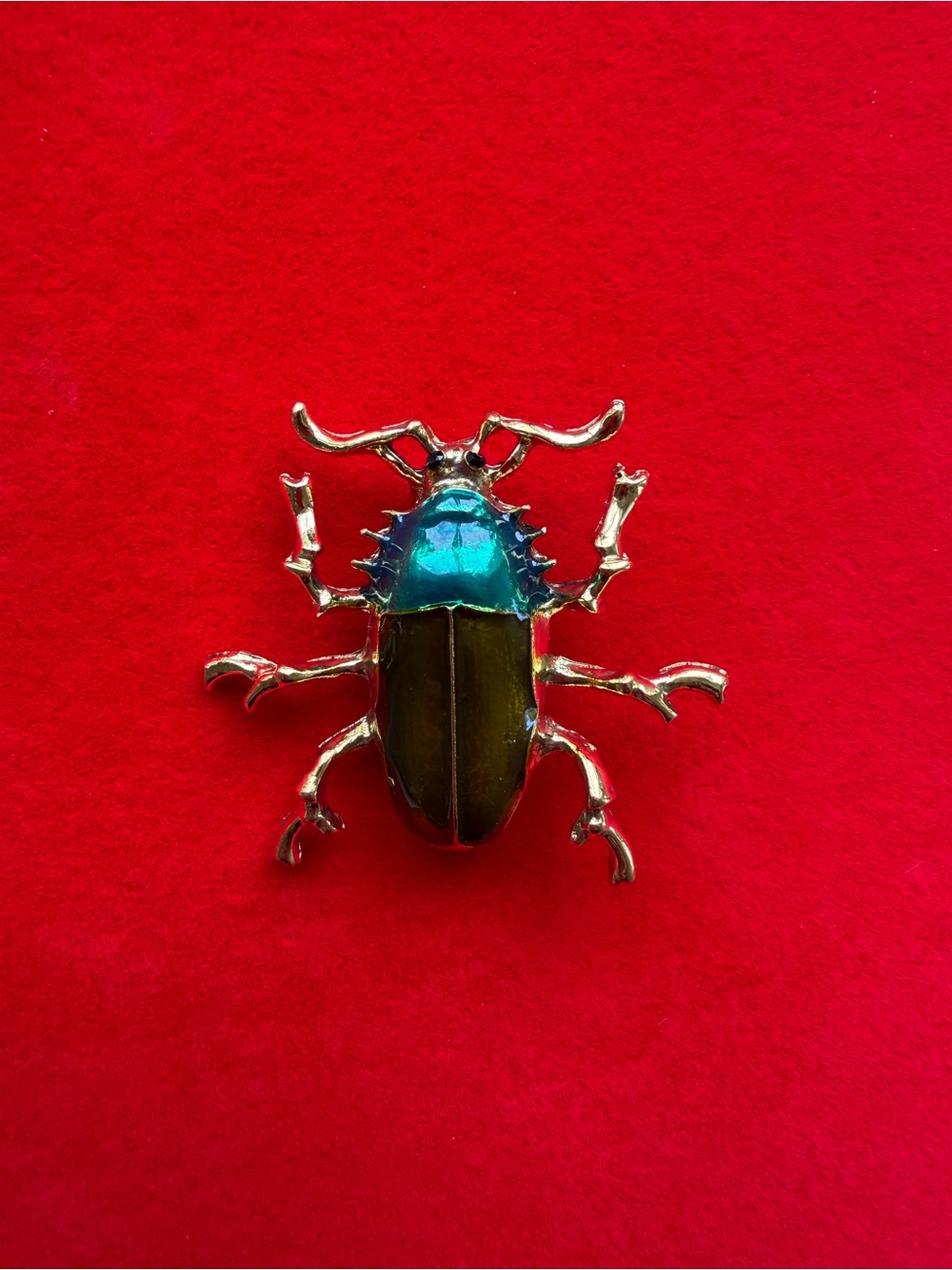 American Vintage Gold-Tone Beetle Brooch with Blue-Green Enamel